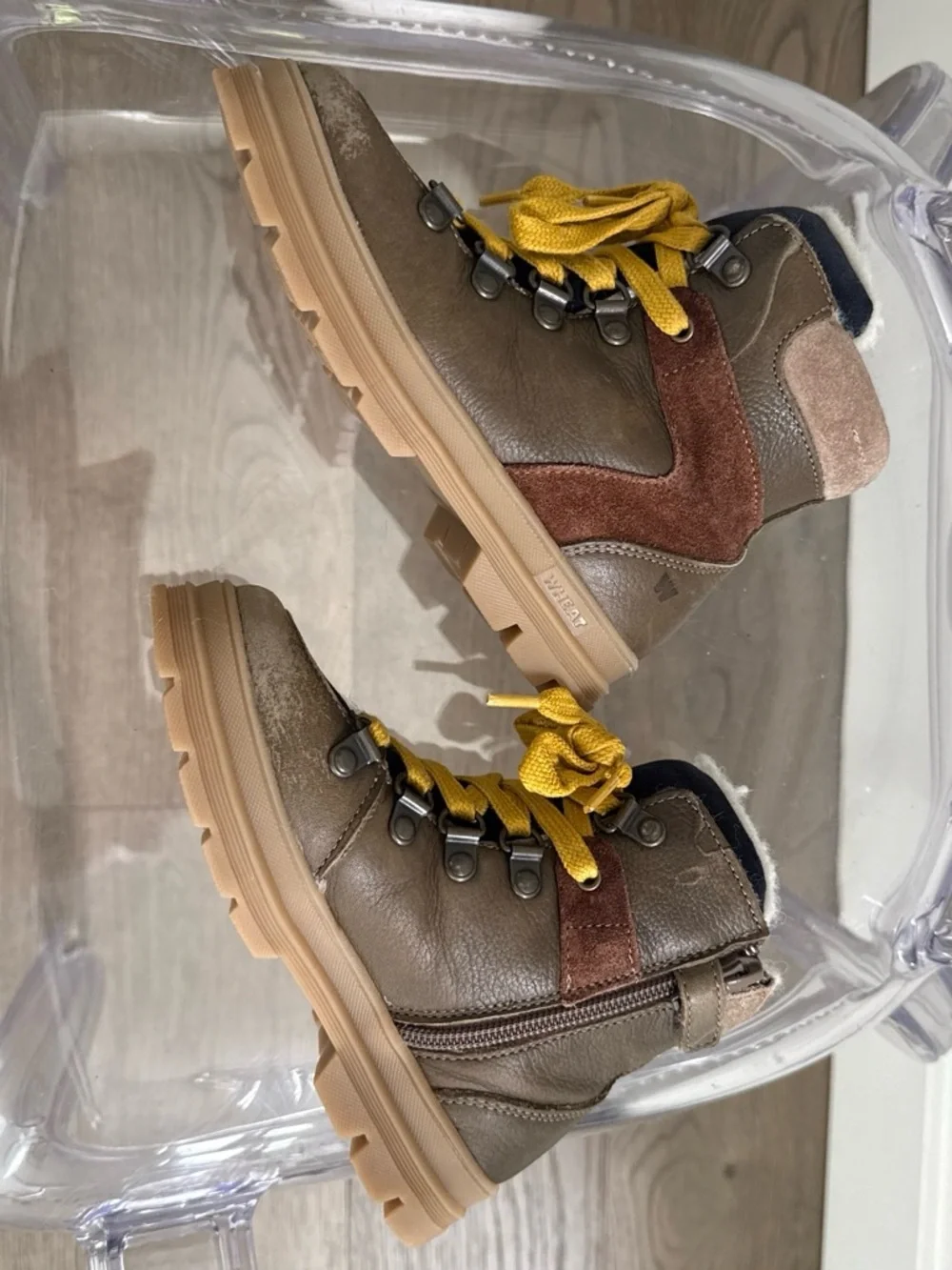Kids Brown Lace-Up Winter Boots with Yellow Laces